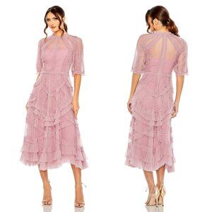 MAC DUGGAL | HIGH NECK PUFF SLEEVE RUFFLE TIERED DRESS #8058